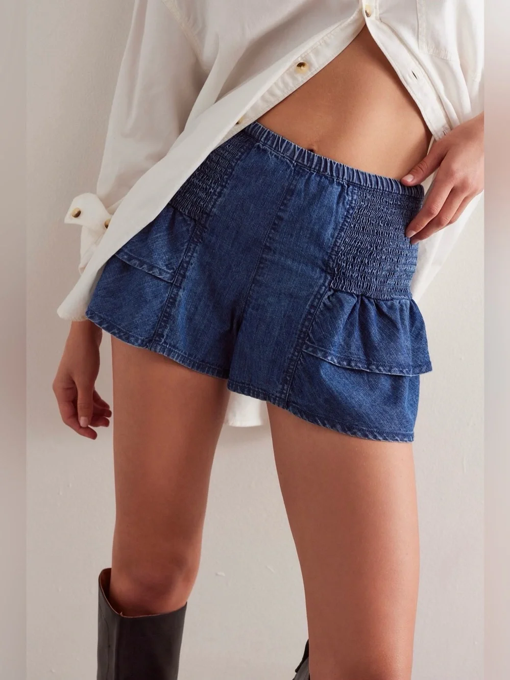 Free People We The Free Alani Pull-On Chambray Shorts Size XS